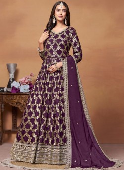 9102 Purple Dola Jacquard Embroidered Semi-Stitched Anarkali Suit