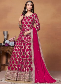 9104 Pink Dola Jacquard Embroidered Semi-Stitched Anarkali Suit