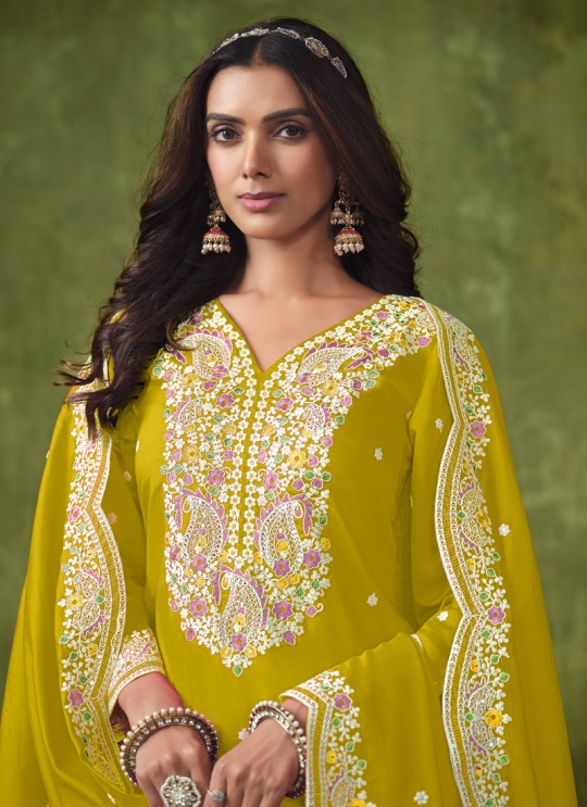 9301 Yellow Roman Silk Embroidered Semi-Stitched Patiala Suit 9301 Yellow Roman Silk Embroidered Semi-Stitched Patiala Suit
