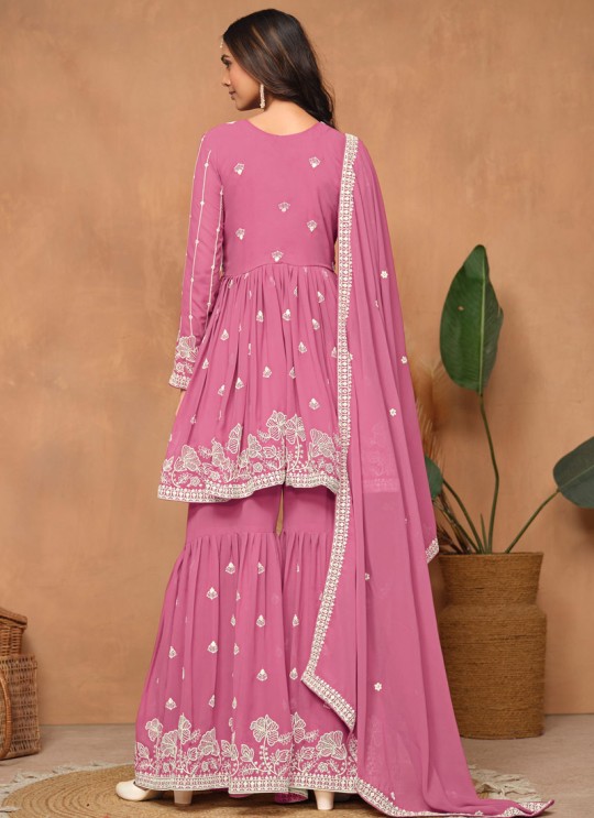 9401 Pink Faux Georgette Embroidered Semi-Stitched Sharara Suit 9401 Pink Faux Georgette Embroidered Semi-Stitched Sharara Suit