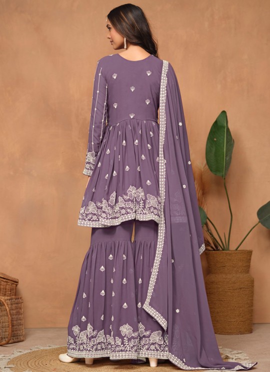 9402 Purple Faux Georgette Embroidered Semi-Stitched Sharara Suit 9402 Purple Faux Georgette Embroidered Semi-Stitched Sharara Suit
