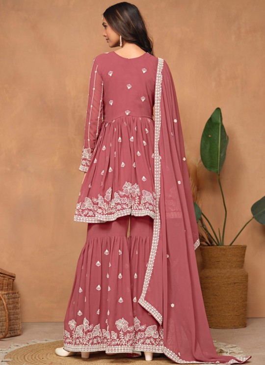 9404 Peach Faux Georgette Embroidered Semi-Stitched Sharara Suit 9404 Peach Faux Georgette Embroidered Semi-Stitched Sharara Suit