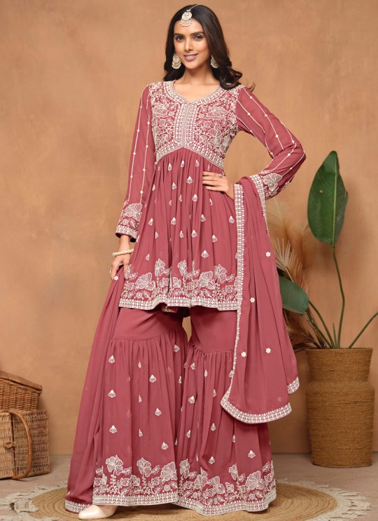 9404 Peach Faux Georgette Embroidered Semi-Stitched Sharara Suit 9404 Peach Faux Georgette Embroidered Semi-Stitched Sharara Suit