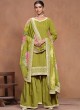 9703 Teal Green Roman Silk Embroidered Semi-Stitched Sharara Suit 9703 Teal Green Roman Silk Embroidered Semi-Stitched Sharara Suit