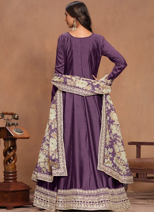 9802 Purple Art Silk Embroidered Semi-Stitched Anarkali Suit
