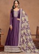 9802 Purple Art Silk Embroidered Semi-Stitched Anarkali Suit