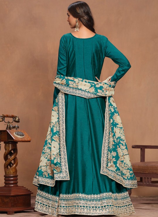 9803 Teal Blue Art Silk Embroidered Semi-Stitched Anarkali Suit 9803 Teal Blue Art Silk Embroidered Semi-Stitched Anarkali Suit