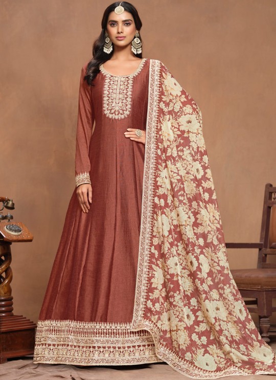 9804 Brown Art Silk Embroidered Semi-Stitched Anarkali Suit 9804 Brown Art Silk Embroidered Semi-Stitched Anarkali Suit