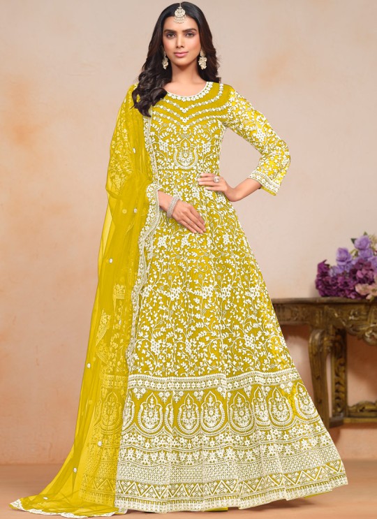 20101 Yellow Net Embroidered Semi-Stitched Anarkali Suit 20101 Yellow Net Embroidered Semi-Stitched Anarkali Suit