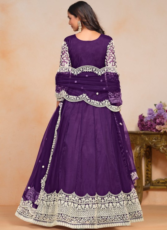 20102 Purple Net Embroidered Semi-Stitched Anarkali Suit 20102 Purple Net Embroidered Semi-Stitched Anarkali Suit