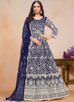 20103 Navy Blue Net Embroidered Semi-Stitched Anarkali Suit