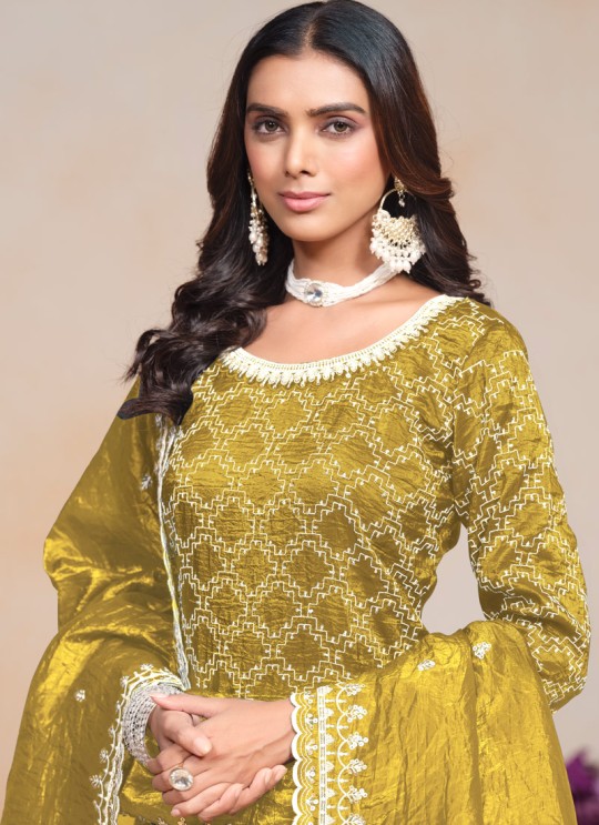 20301 Mustard Gold Crush Embroidered Semi-Stitched Palazzo Suit 20301 Mustard Gold Crush Embroidered Semi-Stitched Palazzo Suit