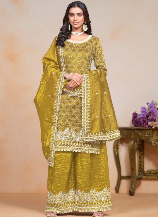 20301 Mustard Gold Crush Embroidered Semi-Stitched Palazzo Suit 20301 Mustard Gold Crush Embroidered Semi-Stitched Palazzo Suit