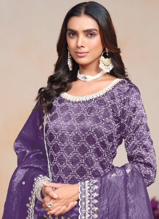 20302 Purple Gold Crush Embroidered Semi-Stitched Palazzo Suit 20302 Purple Gold Crush Embroidered Semi-Stitched Palazzo Suit