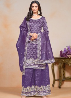 20302 Purple Gold Crush Embroidered Semi-Stitched Palazzo Suit