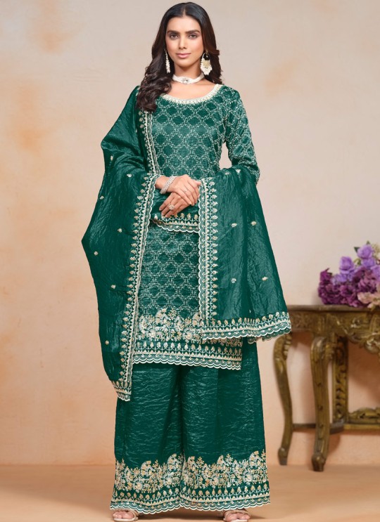 20303 Teal Blue Gold Crush Embroidered Semi-Stitched Palazzo Suit 20303 Teal Blue Gold Crush Embroidered Semi-Stitched Palazzo Suit