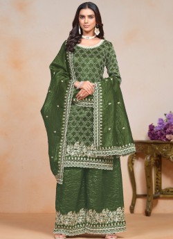20304 Teal Green Gold Crush Embroidered Semi-Stitched Palazzo Suit
