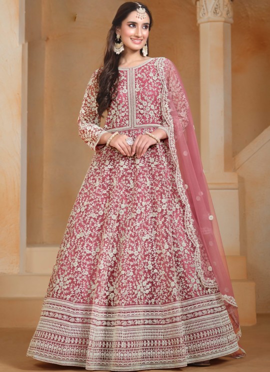 20501 Peach Net Embroidered Semi-Stitched Anarkali Suit 20501 Peach Net Embroidered Semi-Stitched Anarkali Suit