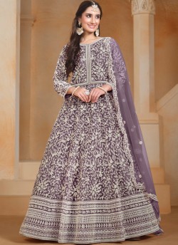 20502 Lavender Net Embroidered Semi-Stitched Anarkali Suit