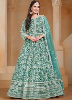 20503 Sea Green Net Embroidered Semi-Stitched Anarkali Suit