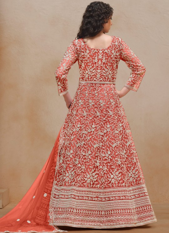 20504 Orange Net Anarkali Suit with elegant embroidery, semi-stitched for festive occasions 20504 Orange Net Anarkali Suit with elegant embroidery, semi-stitched for festive occasions