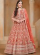 20504 Orange Net Anarkali Suit with elegant embroidery, semi-stitched for festive occasions 20504 Orange Net Anarkali Suit with elegant embroidery, semi-stitched for festive occasions