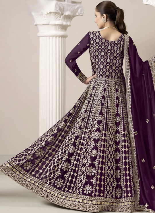 206B Purple Faux Georgette Embroidered Semi-Stitched Anarkali Suit 206B Purple Faux Georgette Embroidered Semi-Stitched Anarkali Suit