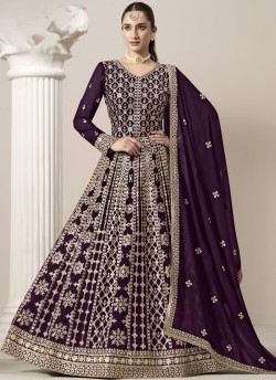 206B Purple Faux Georgette Embroidered Semi-Stitched Anarkali Suit