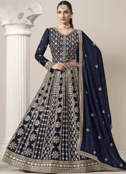 206C Blue Faux Georgette Embroidered Semi-Stitched Anarkali Suit