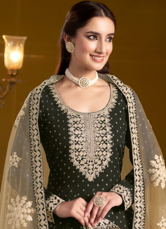 207A Black Chanderi Butti Embroidered Semi-Stitched Anarkali Suit 207A Black Chanderi Butti Embroidered Semi-Stitched Anarkali Suit