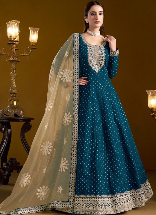 207C Teal Blue Chanderi Butti Embroidered Semi-Stitched Anarkali Suit 207C Teal Blue Chanderi Butti Embroidered Semi-Stitched Anarkali Suit