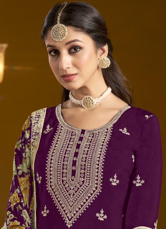 208B Purple Chinon Embroidered Semi-Stitched Sharara Suit 208B Purple Chinon Embroidered Semi-Stitched Sharara Suit