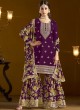 208B Purple Chinon Embroidered Semi-Stitched Sharara Suit 208B Purple Chinon Embroidered Semi-Stitched Sharara Suit