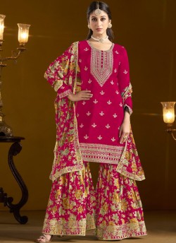 208D Pink Chinon Embroidered Semi-Stitched Sharara Suit