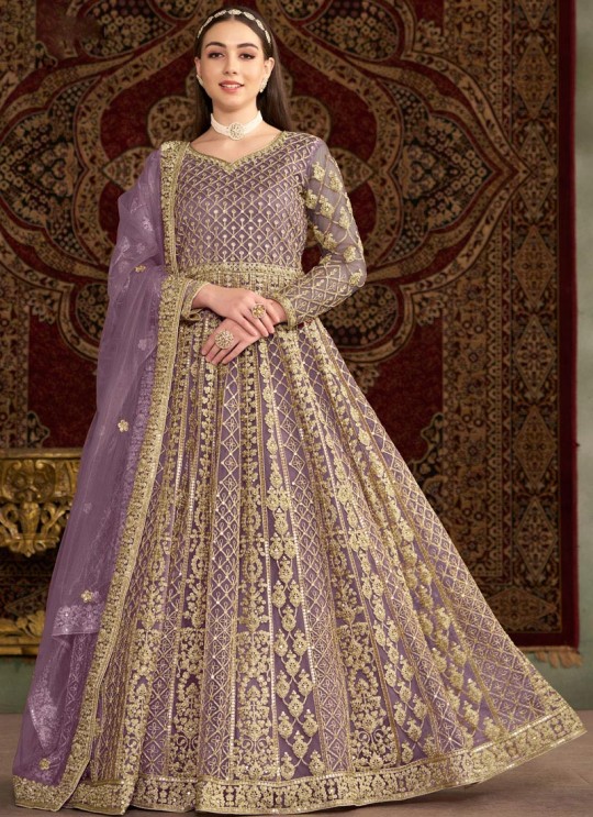 209C Purple Net Embroidered Semi-Stitched Anarkali Suit 209C Purple Net Embroidered Semi-Stitched Anarkali Suit
