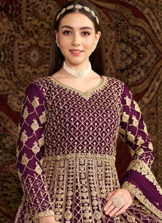 210C Purple Net Embroidered Semi-Stitched Anarkali Suit 210C Purple Net Embroidered Semi-Stitched Anarkali Suit