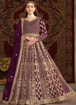 210C Purple Net Embroidered Semi-Stitched Anarkali Suit