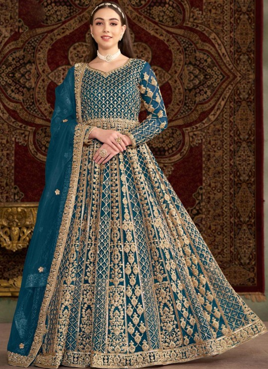 210D Teal Blue Net Embroidered Semi-Stitched Anarkali Suit 210D Teal Blue Net Embroidered Semi-Stitched Anarkali Suit