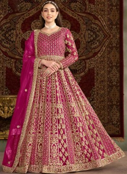 210E Pink Net Embroidered Semi-Stitched Anarkali Suit