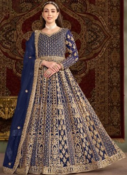 210F Royal Blue Net Embroidered Semi-Stitched Anarkali Suit