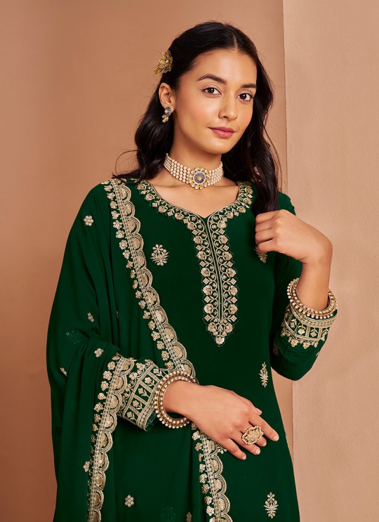 211A Green Faux Georgette Embroidered Semi-Stitched Palazzo Suit 211A Green Faux Georgette Embroidered Semi-Stitched Palazzo Suit
