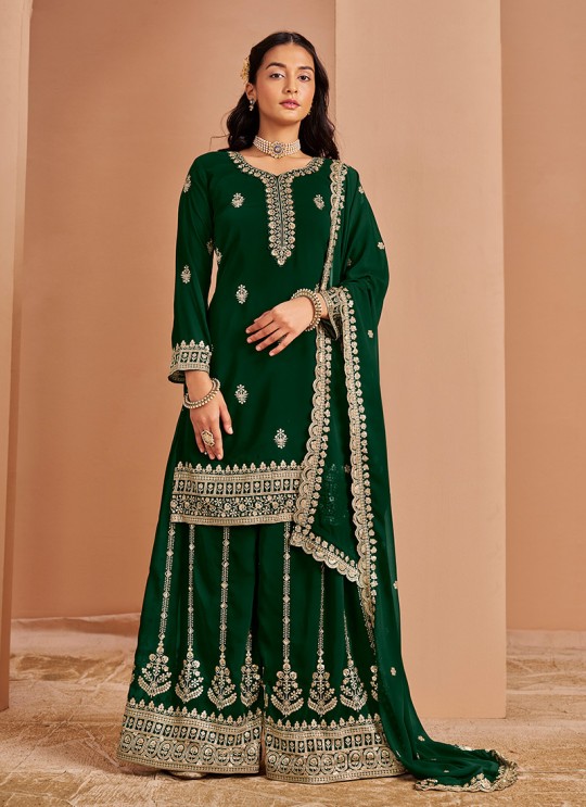 211A Green Faux Georgette Embroidered Semi-Stitched Palazzo Suit 211A Green Faux Georgette Embroidered Semi-Stitched Palazzo Suit