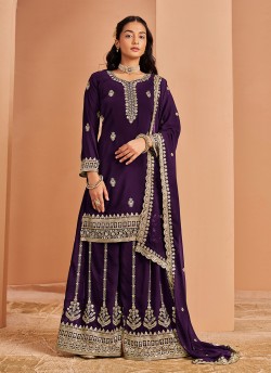 211B Purple Faux Georgette Embroidered Semi-Stitched Palazzo Suit