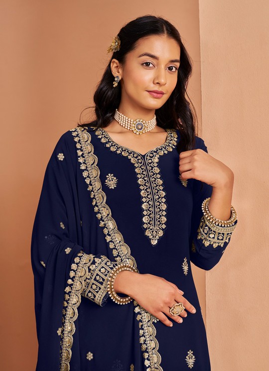 211C Blue Faux Georgette Embroidered Semi-Stitched Palazzo Suit 211C Blue Faux Georgette Embroidered Semi-Stitched Palazzo Suit