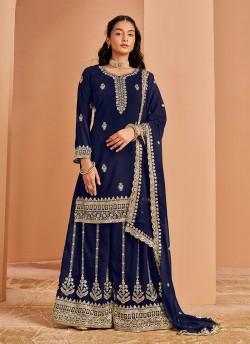 211C Blue Faux Georgette Embroidered Semi-Stitched Palazzo Suit