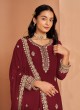 211D Maroon Faux Georgette Embroidered Semi-Stitched Palazzo Suit