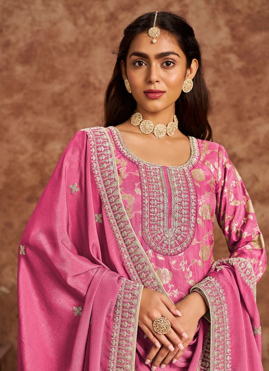 212A Pink Dola Jacquard Embroidered Semi-Stitched Salwar Kameez 212A Pink Dola Jacquard Embroidered Semi-Stitched Salwar Kameez