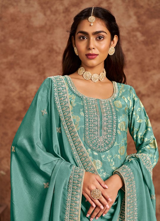 212C Sea Blue Dola Jacquard Embroidered Semi-Stitched Salwar Kameez 212C Sea Blue Dola Jacquard Embroidered Semi-Stitched Salwar Kameez