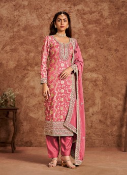 212D Pink Dola Jacquard Embroidered Semi-Stitched Salwar Kameez