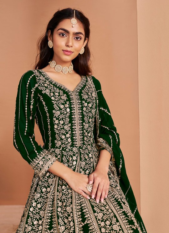 213A Green Faux Georgette Embroidered Semi-Stitched Anarkali Suit 213A Green Faux Georgette Embroidered Semi-Stitched Anarkali Suit